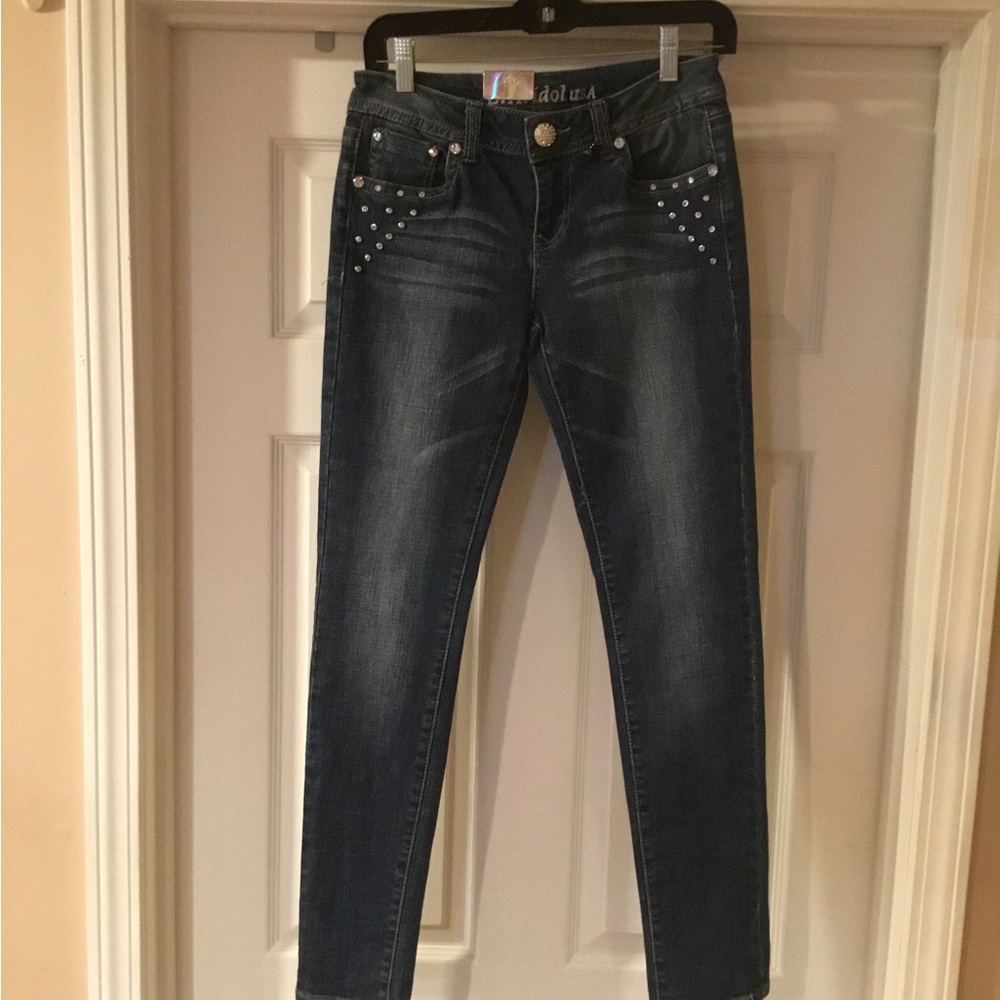 L.A. idol Juniors Med Blue Studded Skinny Jeans